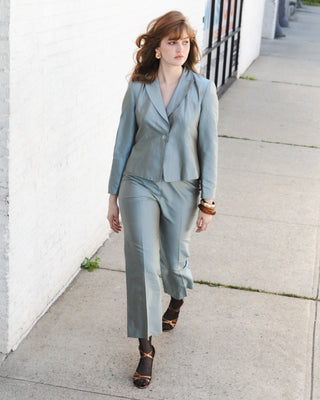 Vintage Silk Metallic Suit in Blue-green