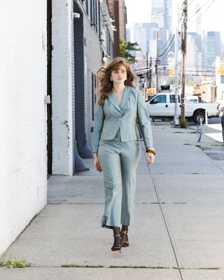 Vintage Silk Metallic Suit in Blue-green