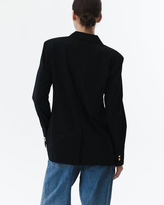 Black Cotton Blazer with Gold Buttons