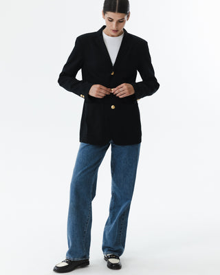 Black Cotton Blazer with Gold Buttons
