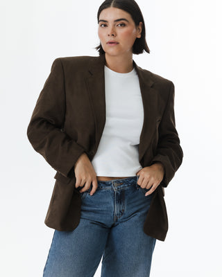 Vintage Faux Suede Oversized Blazer Brown