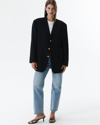 Relaxed Navy Blazer with Gold Buttons