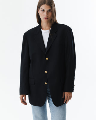 Relaxed Navy Blazer with Gold Buttons