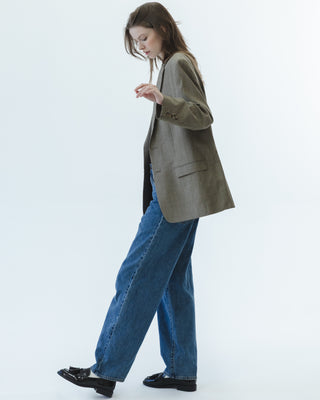 Silk-Wool Blend Blazer in Micro Plaid