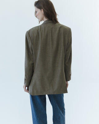 Silk-Wool Blend Blazer in Micro Plaid