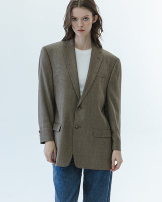 Silk-Wool Blend Blazer in Micro Plaid