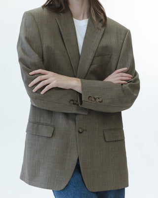 Silk-Wool Blend Blazer in Micro Plaid