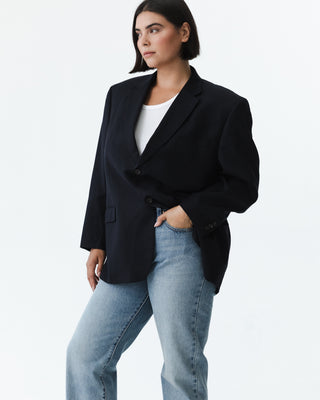 Vintage Oversized Blazer Navy Pinstripe