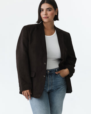 Dark Brown Vintage Faux Suede Blazer