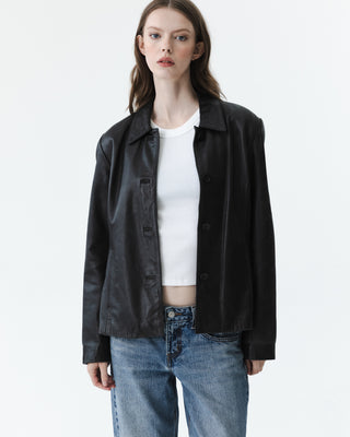 Collared Black Leather Jacket