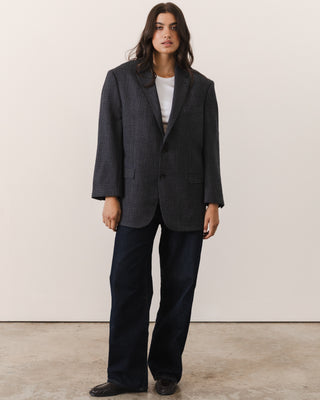 Gray and Navy Plaid Wool Blazer