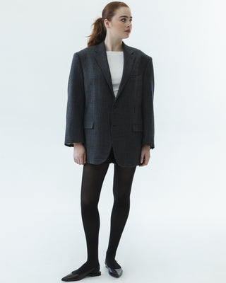 Wool Oversized Blazer in Gray Navy Plaid