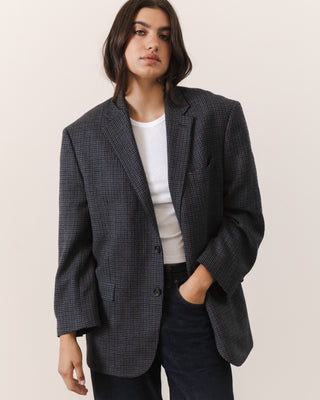 Gray and Navy Plaid Wool Blazer