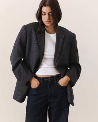 Gray and Navy Plaid Wool Blazer