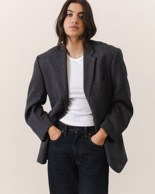 Gray and Navy Plaid Wool Blazer