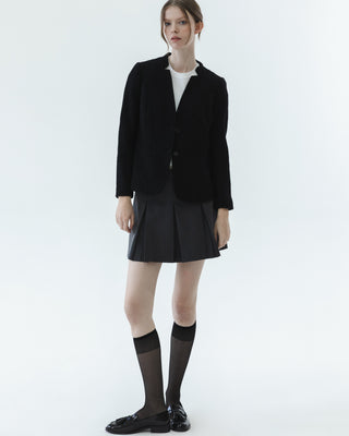 Boiled Wool Collarless Blazer in Black