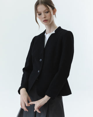 Boiled Wool Collarless Blazer in Black