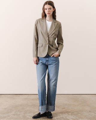 Fitted Tan Pinstripe Blazer in Wool