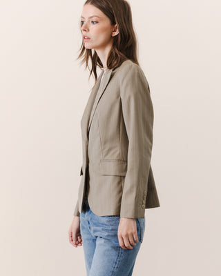 Fitted Tan Pinstripe Blazer in Wool