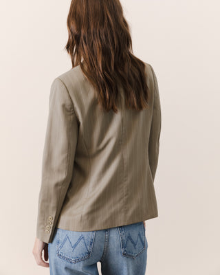 Fitted Tan Pinstripe Blazer in Wool