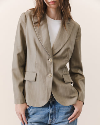 Fitted Tan Pinstripe Blazer in Wool
