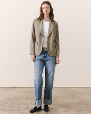 Fitted Tan Pinstripe Blazer in Wool