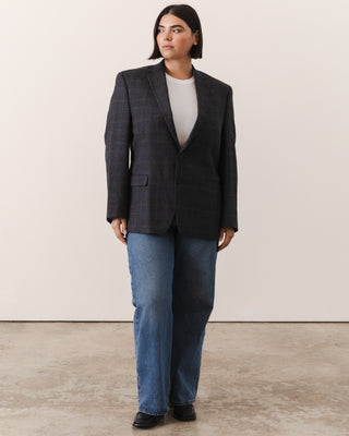 Wool Plaid Blazer in Blue/Gray