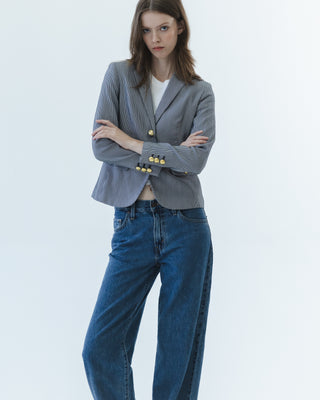 Fitted Blazer in Navy Pinstripe