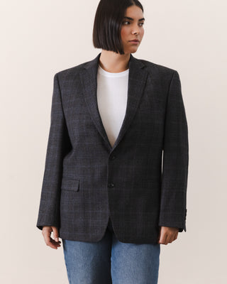 Wool Plaid Blazer in Blue/Gray