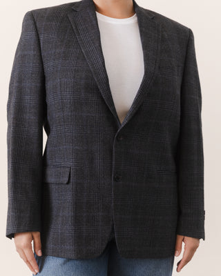 Wool Plaid Blazer in Blue/Gray