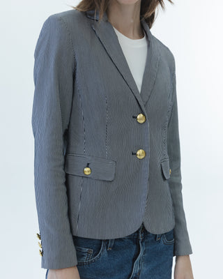 Fitted Blazer in Navy Pinstripe