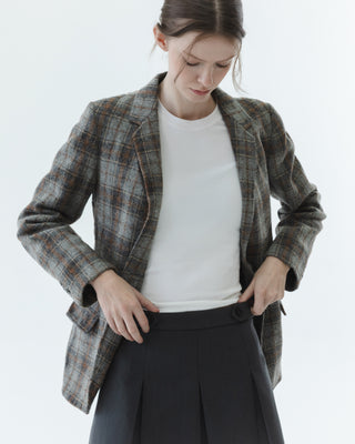 Wool Plaid Blazer in Gray Multi
