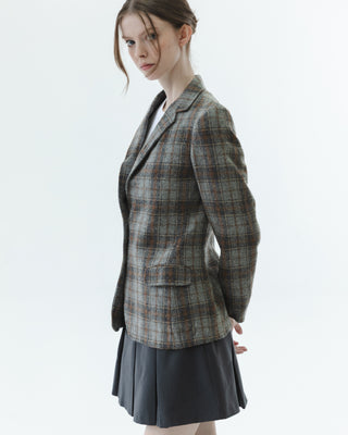 Wool Plaid Blazer in Gray Multi