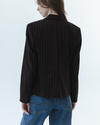 Wool Blazer in Dark Brown Pinstripe