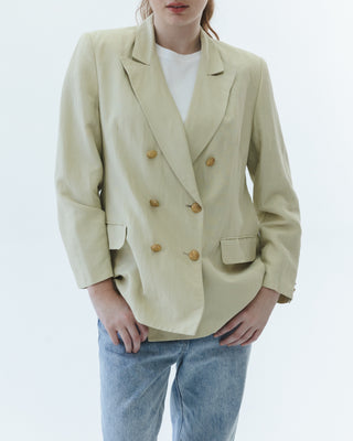 Linen Blend Double Breasted Blazer in Light Tan
