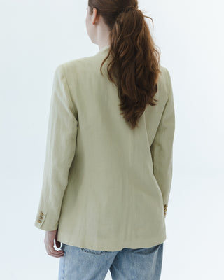 Linen Blend Double Breasted Blazer in Light Tan