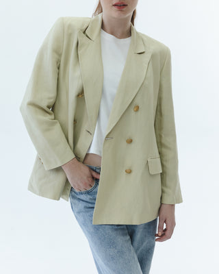 Linen Blend Double Breasted Blazer in Light Tan