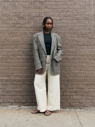 Vintage Soft Wool Blazer in Gray Plaid Multi