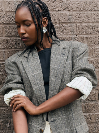 Vintage Soft Wool Blazer in Gray Plaid Multi