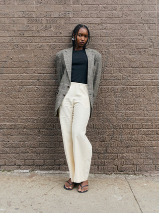 Vintage Soft Wool Blazer in Gray Plaid Multi