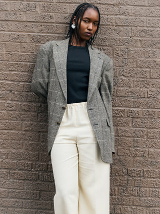 Vintage Soft Wool Blazer in Gray Plaid Multi