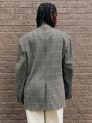 Vintage Soft Wool Blazer in Gray Plaid Multi