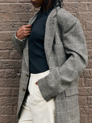 Vintage Soft Wool Blazer in Gray Plaid Multi