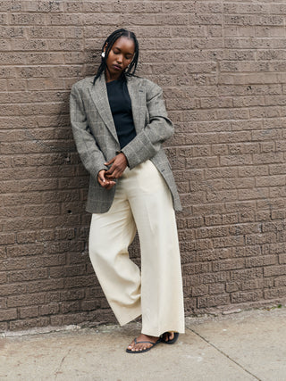 Vintage Soft Wool Blazer in Gray Plaid Multi