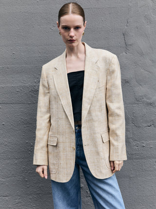 100% Silk Textured Blazer in Natural