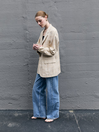 100% Silk Textured Blazer in Natural