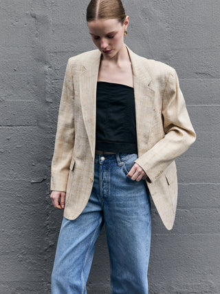 100% Silk Textured Blazer in Natural