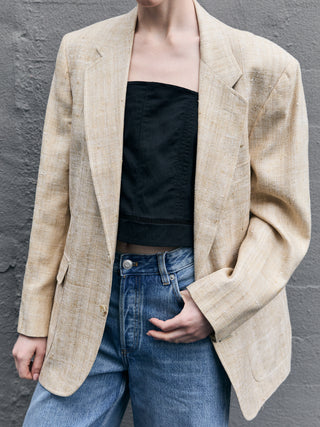 100% Silk Textured Blazer in Natural