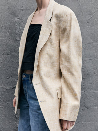 100% Silk Textured Blazer in Natural