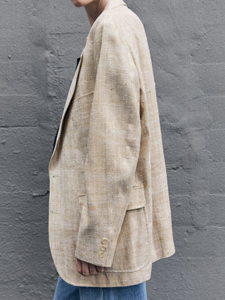 100% Silk Textured Blazer in Natural